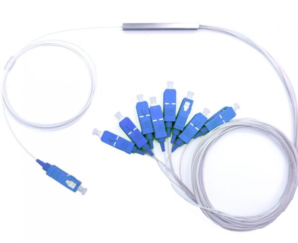 1:8 PLC splitter with SC/UPC connectors for FTTH and PON use